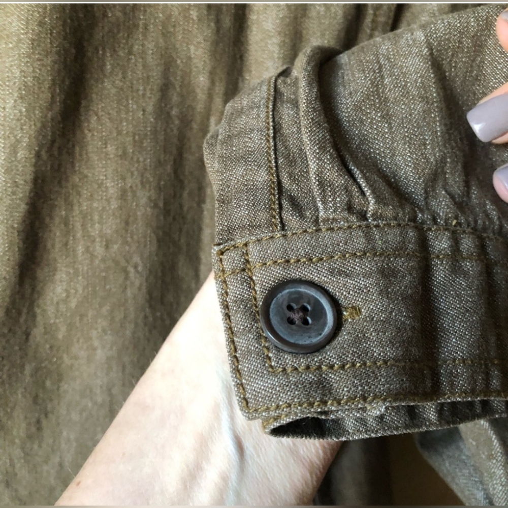 EUC Boden olive/brown long-sleeve denim shift dress w/button front - Picture 8 of 8
